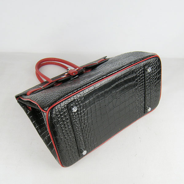 High Quality Fake Hermes Birkin 35CM Crocodile Veins Leather Bag Black/Red 6089